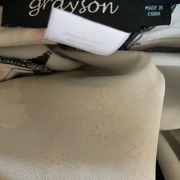 Grayson Navy Blue Pink Cherry Blossom Print Straight Ankle Leg Workwear Pants L - Picture 5 of 11